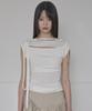 Peulleeoeob Asymmetrical Draped Strap Roll-Up T-Shirt (Fl-170_Cream)