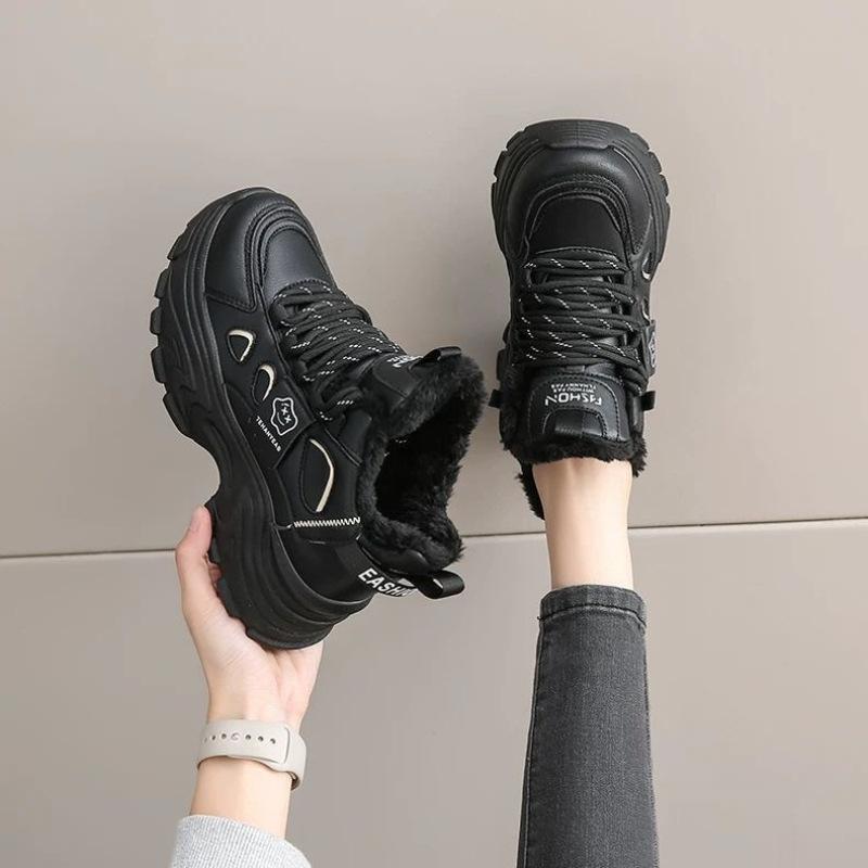 Winter Velvet Dad Shoes New Thickened Warm Cotton Shoes Thick Sole Heightening High Top Sports Shoes