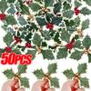 Künstliche Stechpalmenbeeren mit Blättern DIY-Kranz Kunstpflanze Grünes Blatt Hochzeit Weihnachtsfeier Dekoration Geschenkverpackung Schmuck