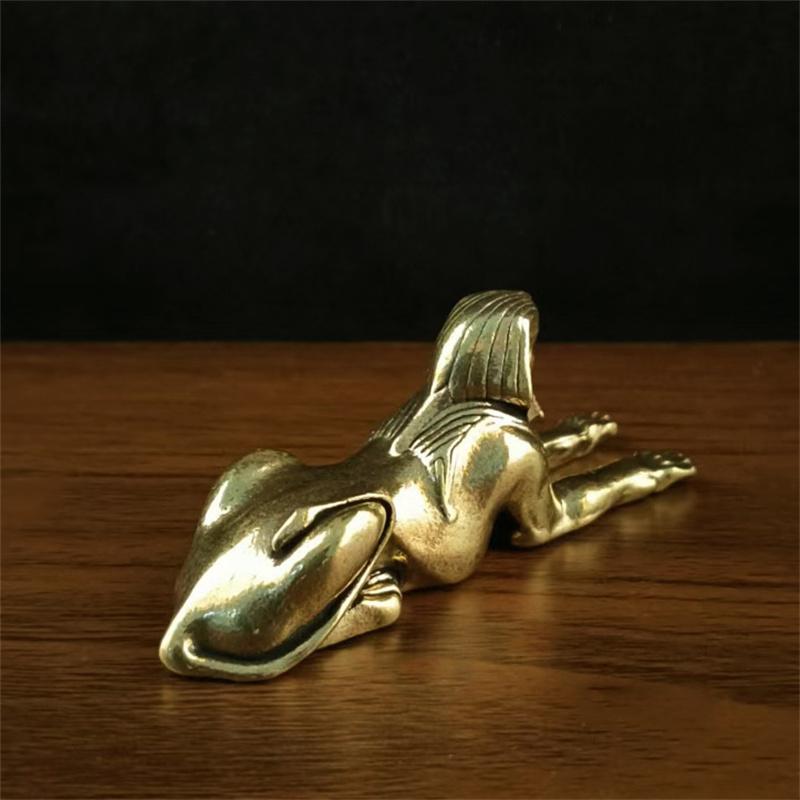 Retro Copper Egypt Sphinx Statue Small Ornaments Brass Guardian Statue Figurines Desktop Decorations Home Decor Accessories