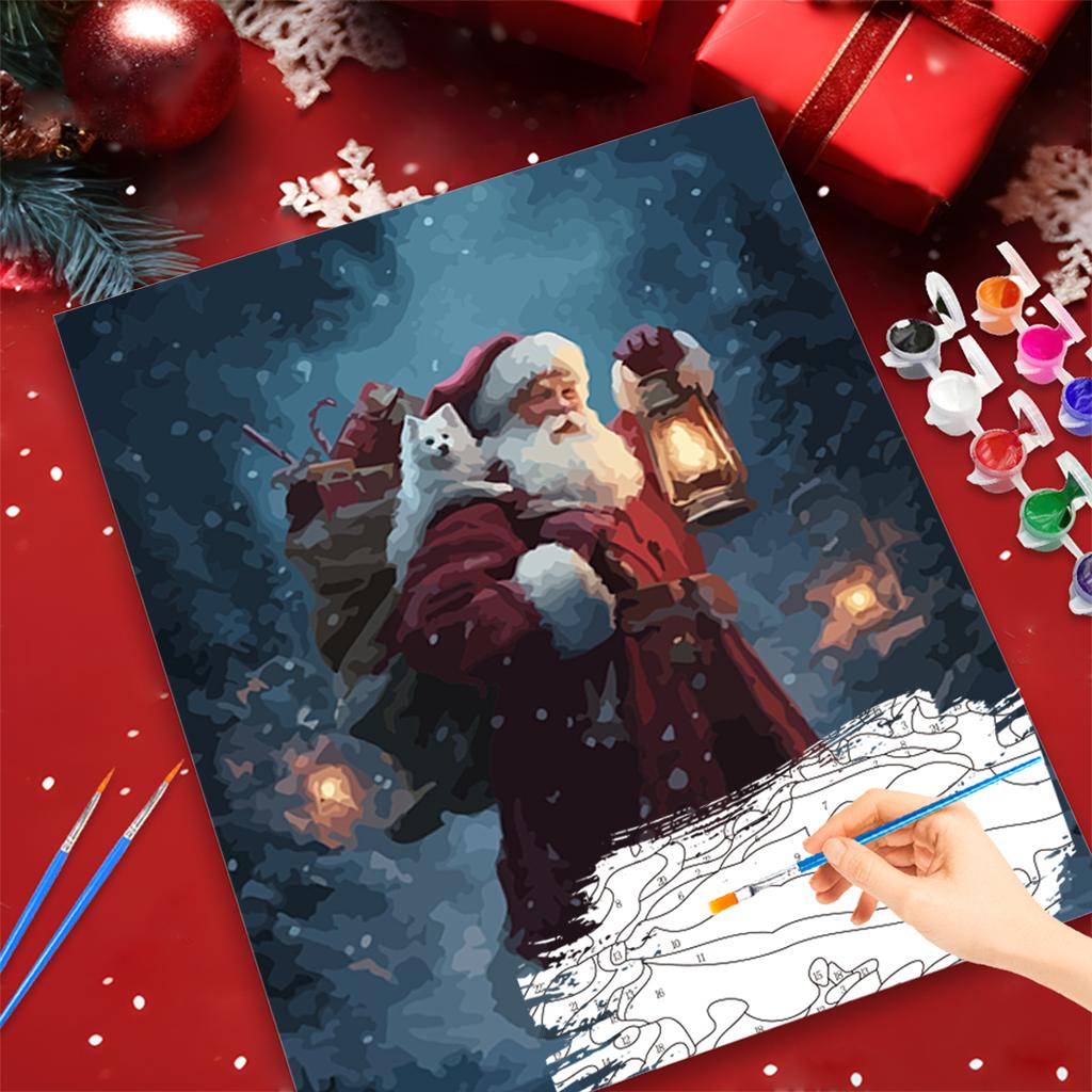 1pc Diy Paint By Numbers Kit Lantern Santa Claus Christmas Gifts By Numbers Digital Painting Acrylic Paint Kits 40x50cm/16x20inch Without Frame