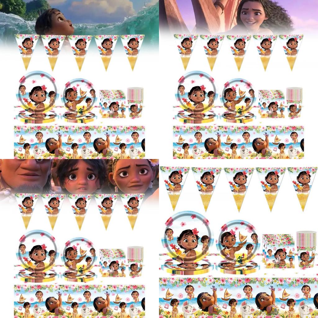 Disney Moana 82pcs Kids Party Tableware Set With Plates Cups Utensils Birthday Supplies