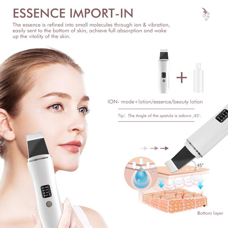 Electric Ultrasonic Skin Scrubber Vibration Face Spatula Peeling Blackhead Remover Facial Lifting Cleansing Ultrasonic Skin Care