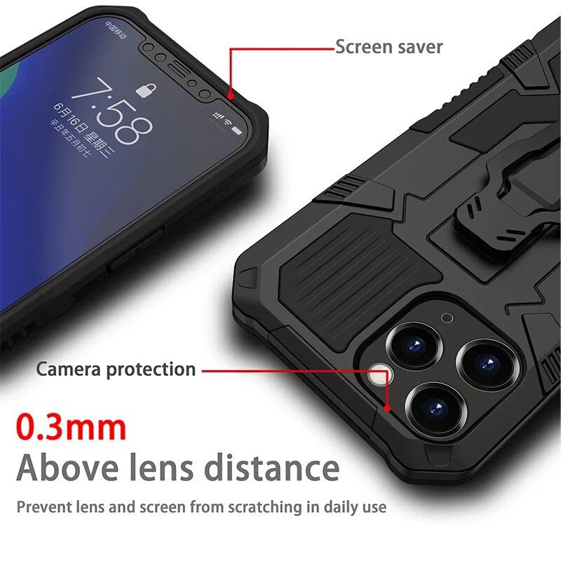 Military Mecha Back Clip Holder Phone Case for IPhone 15 14 13 Pro Max 7 6 15 Pro 14 Plus 11 Pro Max 12 XR 8 Plus Shockproof Magnetic Cover