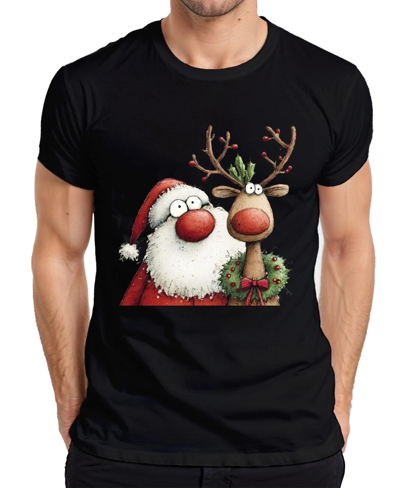 Weihnachtsmann Rentier rote Nase Kranz lustig Weihnachten Vintage Herren T-Shirt S