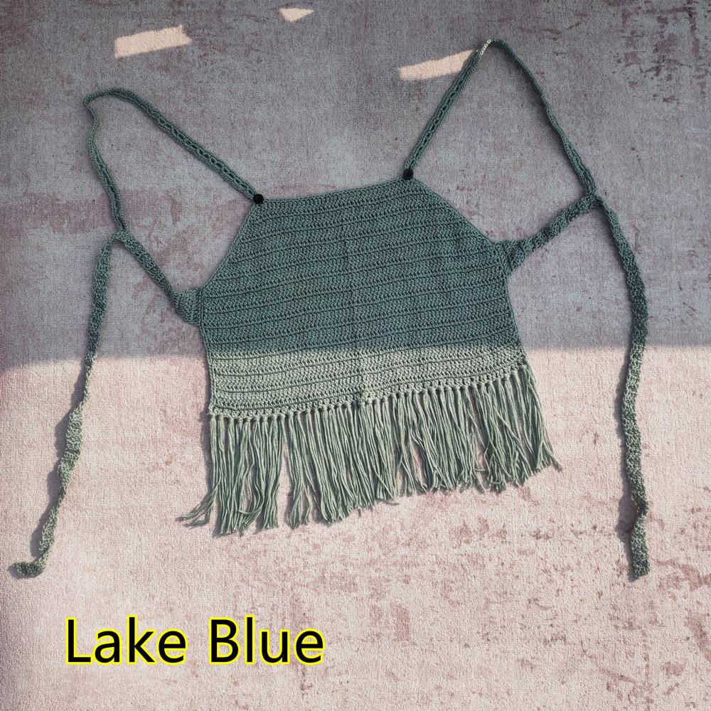

Вязаный крючком пляжный топ-бикини в богемном стиле ручной работы S озеро зеленый