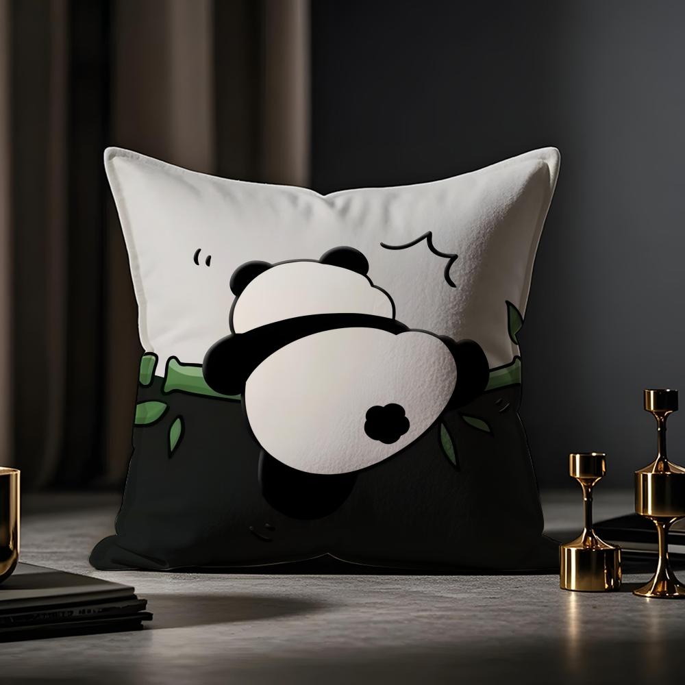 Lovely Panda Cushion Cover Anti-dustmite Pillowcase Invisible Zipper Silky Short Plush Sofa Cushion Cover