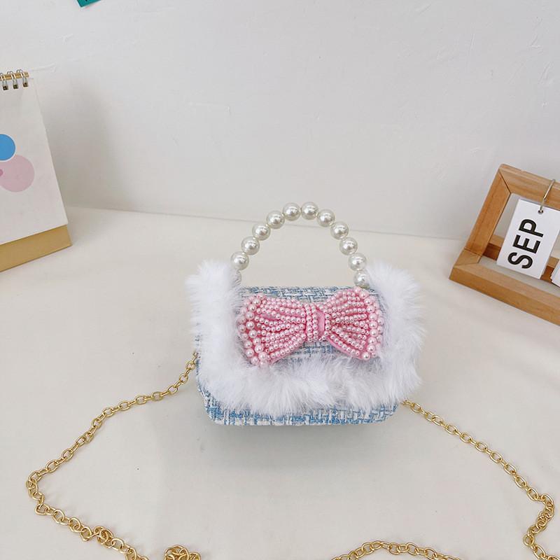 Charming Pearl Bow Mini Handheld Bag For Kids With Stylish Modern Design And Breathable Fabric
