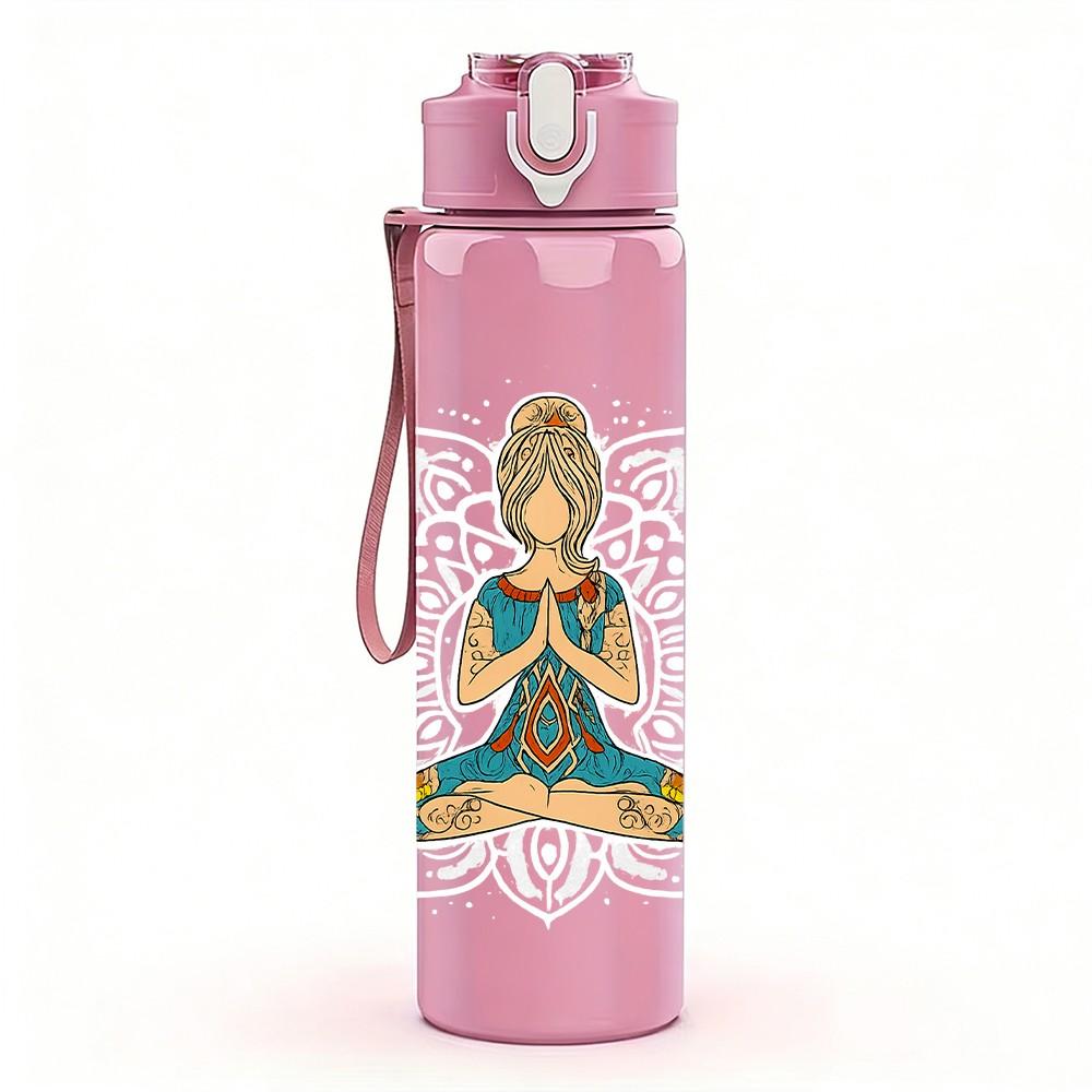 1PC Meditating Yoga Figure 750ml Color Plastic Sports Water Bottle Leakproof Flip Straw Lid Suitable for Sports Office Home Use