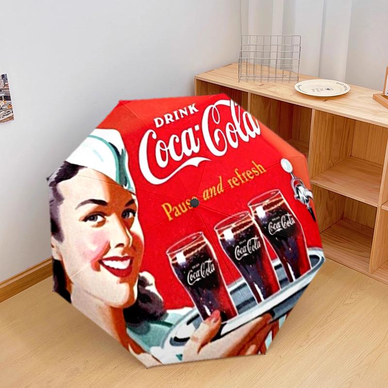 1PC Coca-cola Christmas Delivery Automatic Umbrella - Suitable Travel Outdoor Portable Umbrella Birthday Gift Daily Essentials