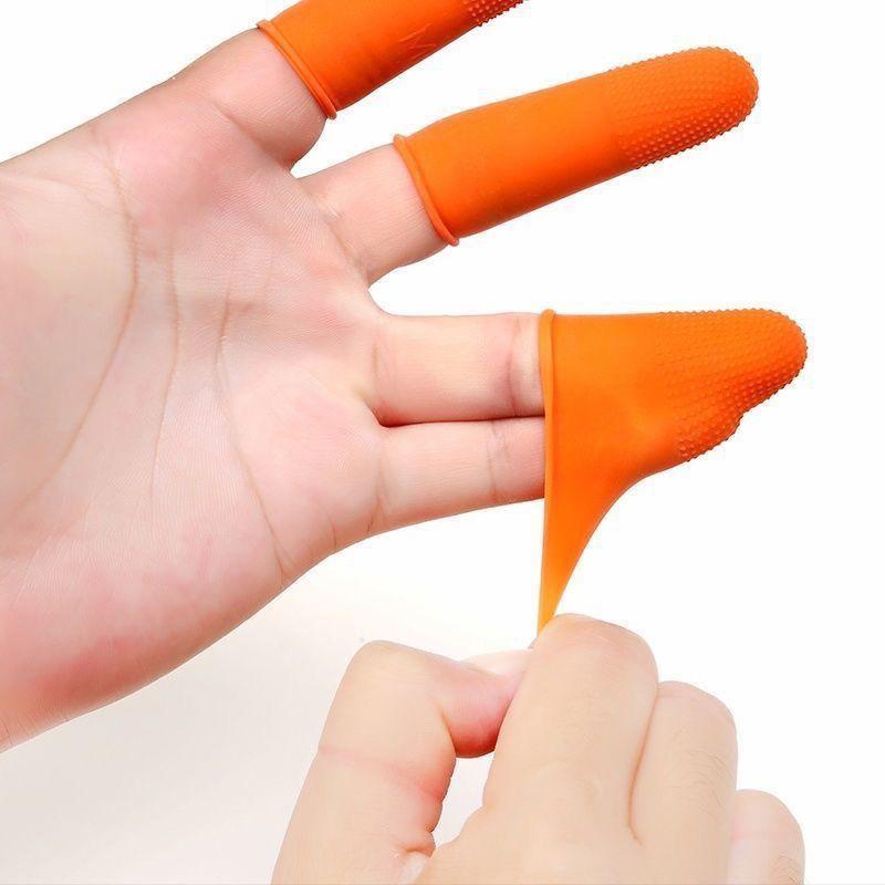 Orange Dotted Rubber Anti-Slip Finger Cots Thickened Latex Protection Gloves for Teachers Page Turning