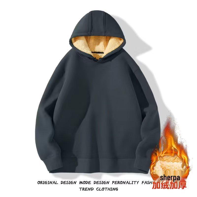 Men's Lambswool Hooded Sweatshirt, Plus Velvet, Warm and Loose for Autumn/Winter.