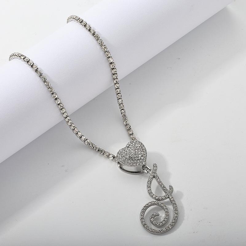 26 Flower Letter Necklace: Hip Hop Heart Pendant with Full Diamond Inlaid Tennis Chain for Women