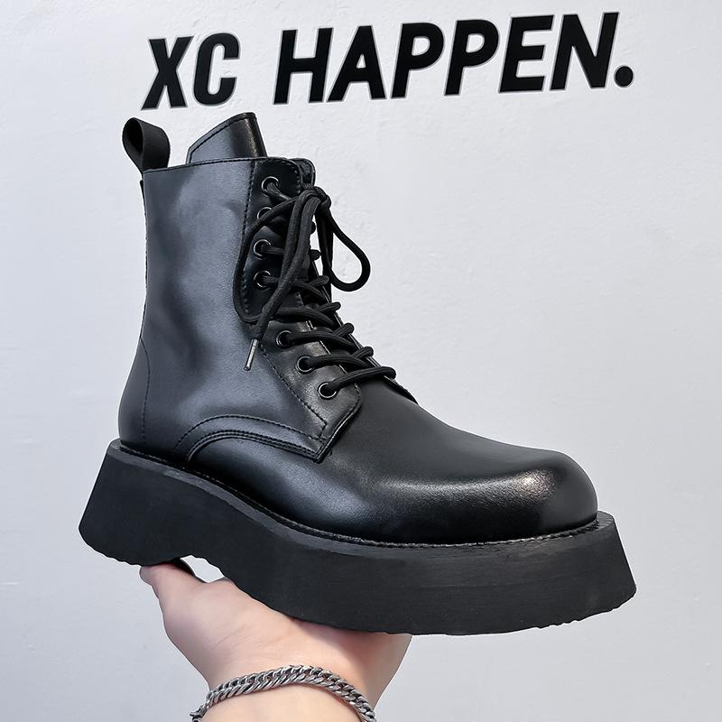 

Высокие ботинки Мартин мужские весенне-осенние в британском стиле ретро с большой головой мужские туфли на платформе-маффин ботинки-локомотивы 23411-A 38 чёрный