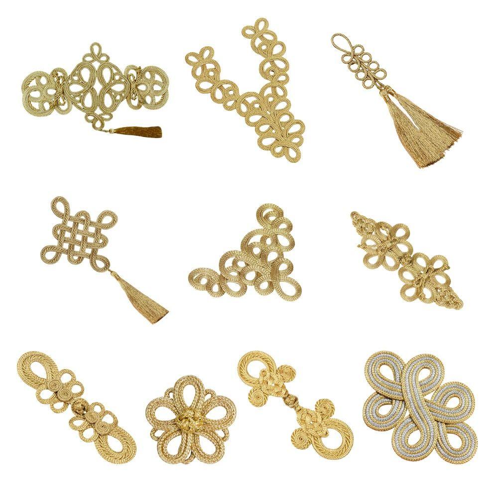 Golden Chinese Frog Buttons Flower Fastener Tang Suit Buttons  Handcraft Accessories