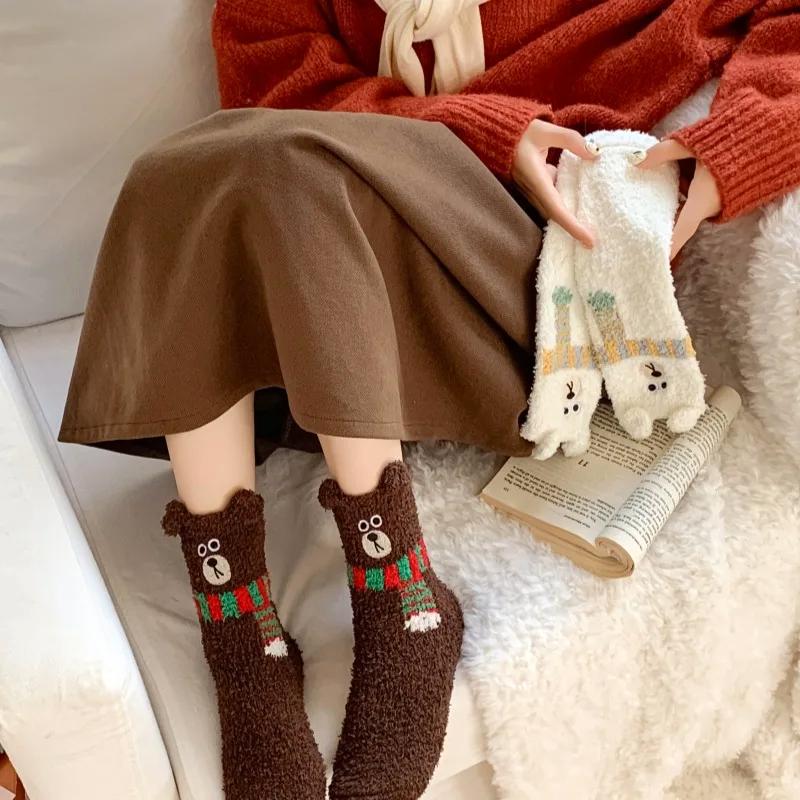 1 Pair Mid-Calf Stockings Home Sock Fleece Lining Clothing Accessories Floor Socks Funny Thickened Warmth Multi-Color