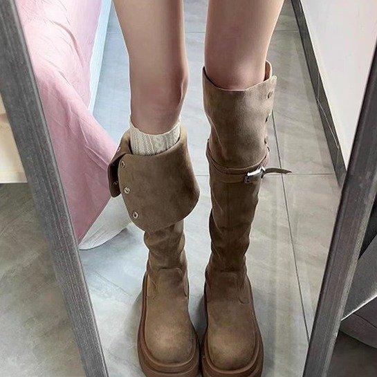 

Temperament New Autumn Skinny Tall Knight Boots Small Over Knee Thick-soled Boots Women s Long Boots 35 хаки