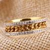 European-American Fashion Gold Twisted Chain Ring with 7MM Dual Diamond Rows in Stainless Steel