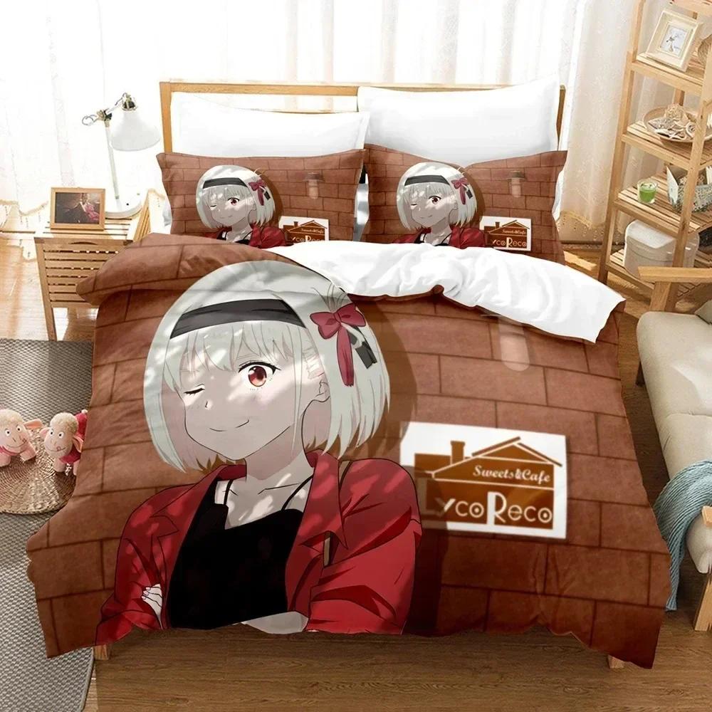 

3D Принт Lycoris Recoil Комплект Постельного Белья Напечатанный Комплект для Кровати с Наволочкой Покрывало на Кровать Мягкий Размер Квин Кинг Постельное Белье для Дома 70x133cm 2pcs