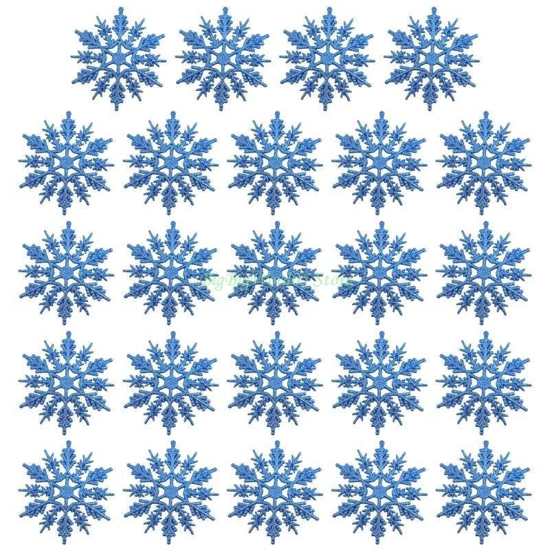 24TE Christmas Snowflake Pendant 24pcs/set Glitter Plastic Hanging Pendant Ornament for Xmas Tree Window Wall Decoration