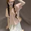 New Arrivals Open Run Women Smock Flare Short Sleeve Blouse Square Neck Design
