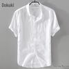 Men's White Cotton Linen Short-Sleeve Shirt - Casual Summer Wear