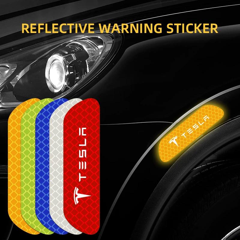 4PCS/set Car Door Safety Warning Reflective Mark 3D Sticker for Auto Styling Suitable For Tesla Model 3 Model X Y Style Roadster