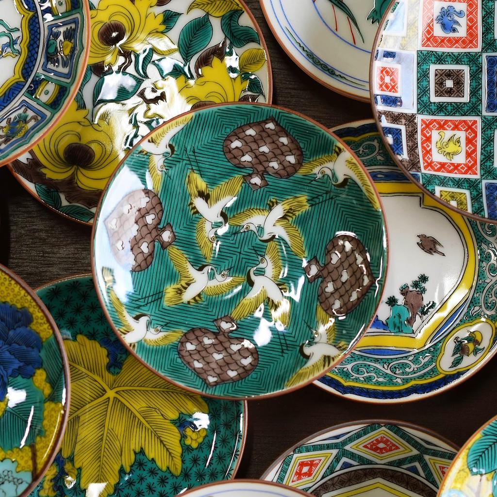 Waza no Kura Stylish Kutani ware small old Kutani blue ware with crane and karuta small serving branded Japanese - plates, masterpieces, plates,