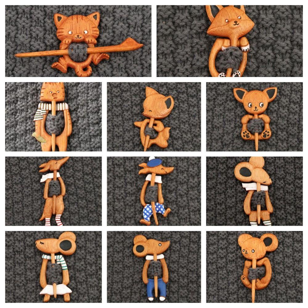 Cute Animal Sweater Pin Kangaroo Kitty Scarf Buckle Exquisite Wooden Brooch  Party