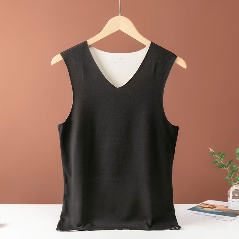 

Мужской бесшовный двухсторонний бархатный теплый жилет с начесом снизу. 3XL (180cm/75-85kg) чёрный