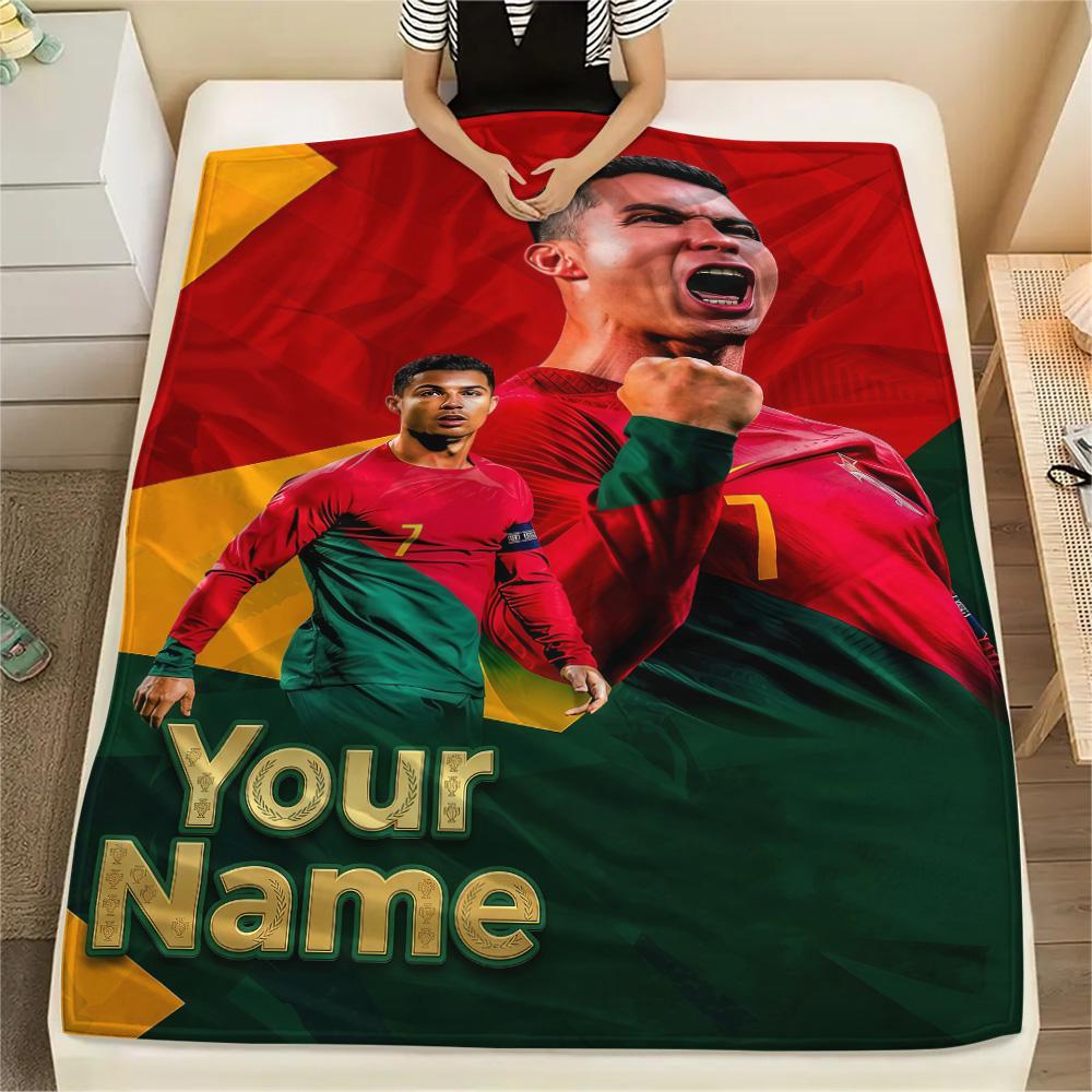 1PC Custom Name CR7 Patterned Flannel Blanket Suitable For All Seasons for Home Decor Warmth and Comfort Gifts Holiday Present -HE112