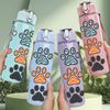 1PC Multicolor Paw Print Mix 750ml Color Plastic Sports Water Bottle Leakproof Flip Straw Lid Suitable for Sports Office Home Use