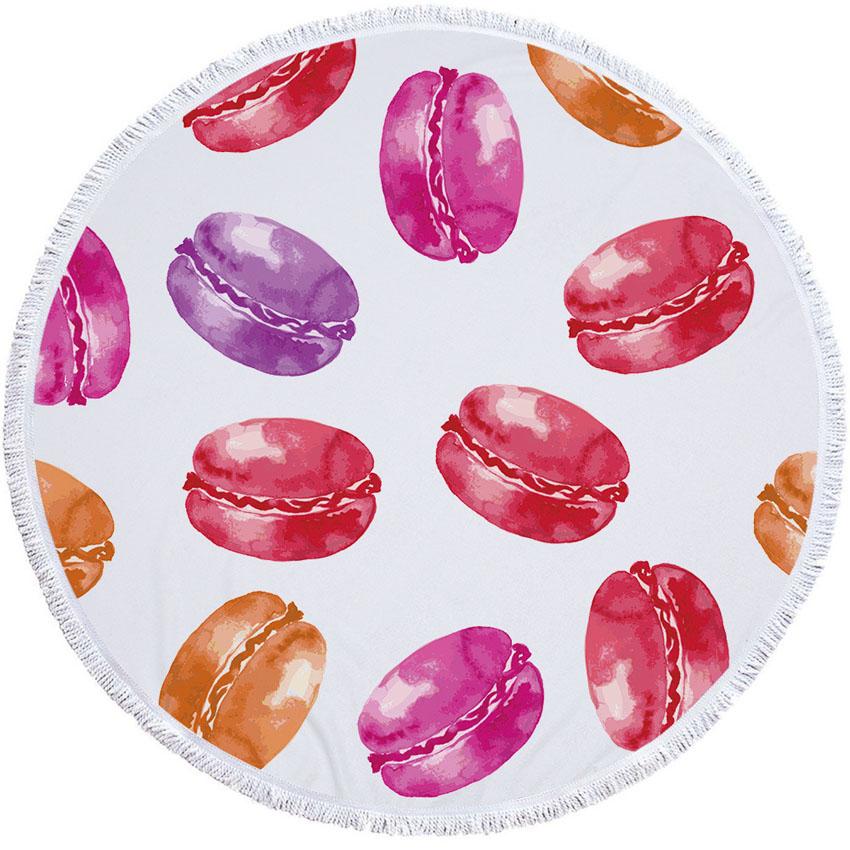 Macaron Donuts Cake Round Beach Towel Thick Shower Bath Towels Microfiber Summer Swim Circle Yoga Mat Blanket 150cm With Tassels