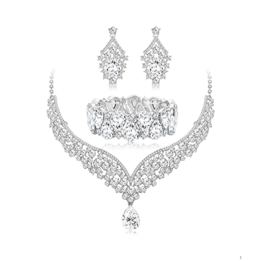 Elegantes Kristallschmuckset: Halskette, Ohrringe und Armband für Hochzeiten und Bankette