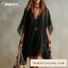 JPNTKY Fashion Summer Spring Solid Color Print Short Sleeve V-Neck Casual Dresses