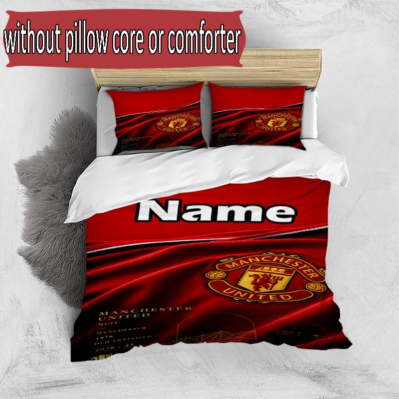 3pcs Duvet Cover Set (1*Duvet Cover + 2*Pillowcase, Without Core), Custom Name Manchester Football F.C Pattern Bedding Set, Home Bedroom Decor Gift