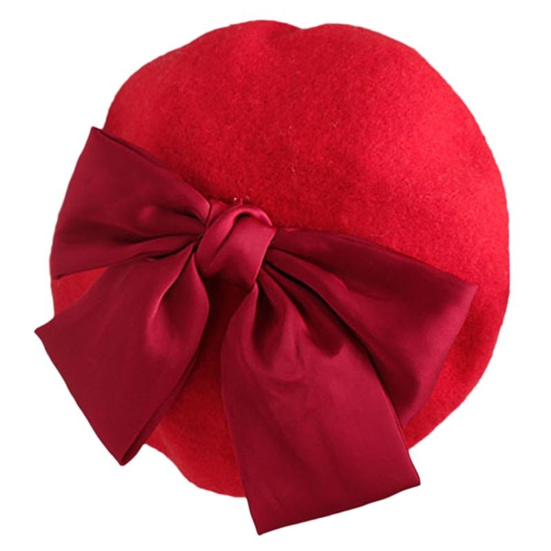 Fashion Red Bowknot Beret Elegant Octagonal Hat Wild Painter Hat Daughter Gifts for Casual Birthday Festival Gathering
