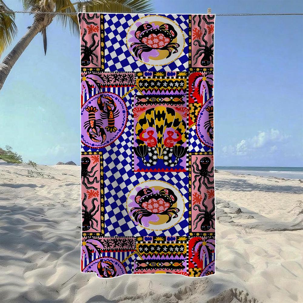 

Tropical Cactus & Patchwork & Flame Stripe Beach Towel, Soft Durable Quick-Drying, Ideal For Summer Beach, Swimming & Camping W40*H60(CM)