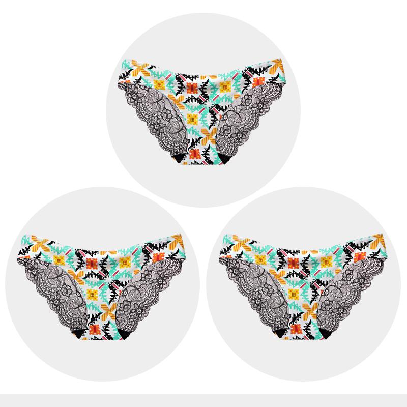 Women's Seamless Underwear Leopard Intimate Women Sexy Lace Black Floral Panties Seamless Panty 3 Pcs/set