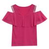 2024 Chic Off-Shoulder Diamond Accent Lotus Sleeve T-Shirt