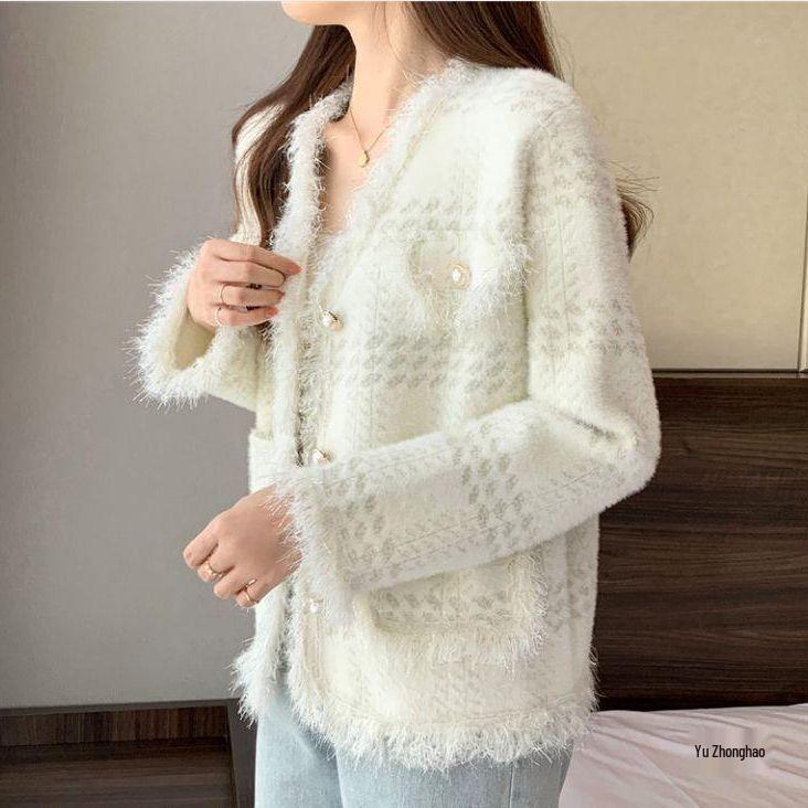 French Chic Faux Mink Fur Tassel Cardigan - 2026 Autumn/Winter Korean Style Elegant Loose Jacket for Women