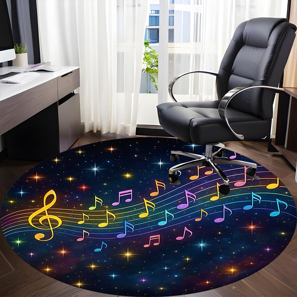 1pc Musical Notes Chair Carpet for Office, Round Polyester Mat, Indoor Decor for Office, Easycare Fabric, Washable Non-slip Area Carpet