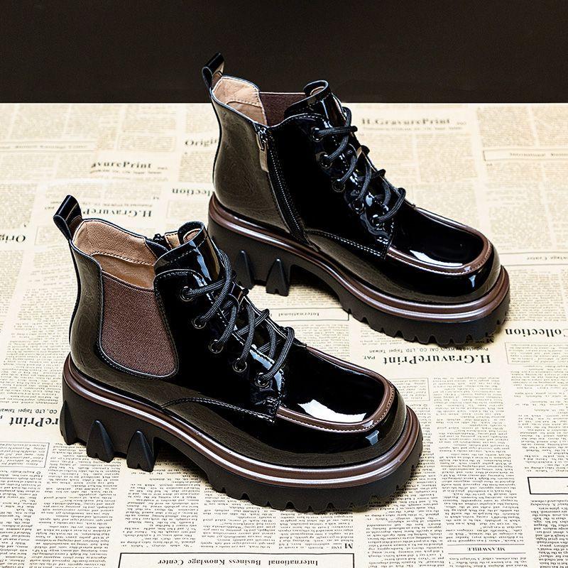 Fashion Punk Style Combat Platform Female Ankle Boots Chunky Elastic with Laces Lace-up Booties Footwear Short Shoes for Women 2024 New