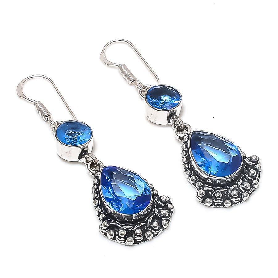 London Blue Topaz Gemstone 925 Sterling Silver Earring 2.09"