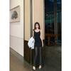 [] Human Cotton Splicing Mesh Splicing Suspender Dress Slim-fitting Long Skirt Waist-wrapped Hip A-word Skirt