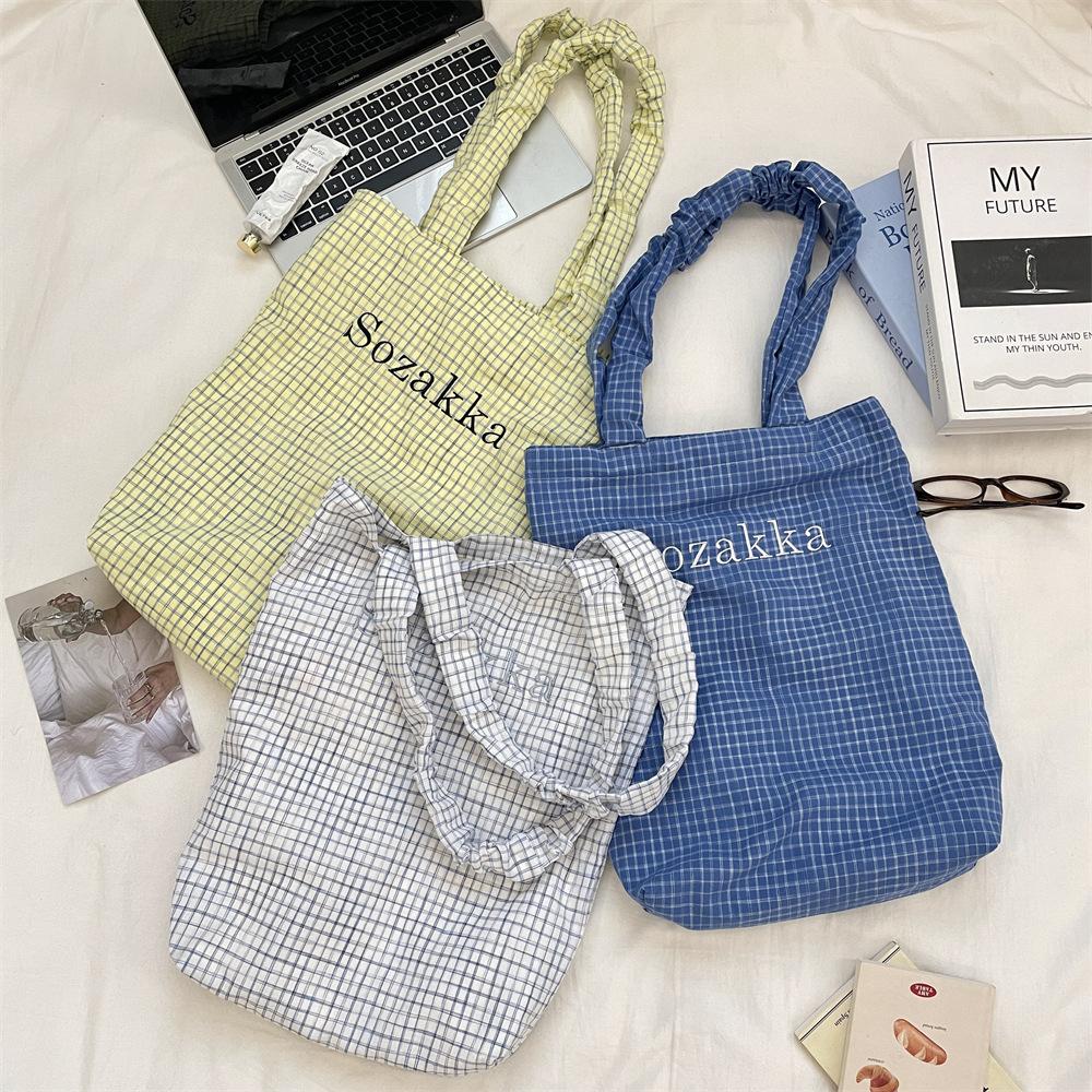 Sweet Canvas Bag Tote Bag Autumn Large Capacity Fashion Printed Plaid Contrast Shoulder Bag