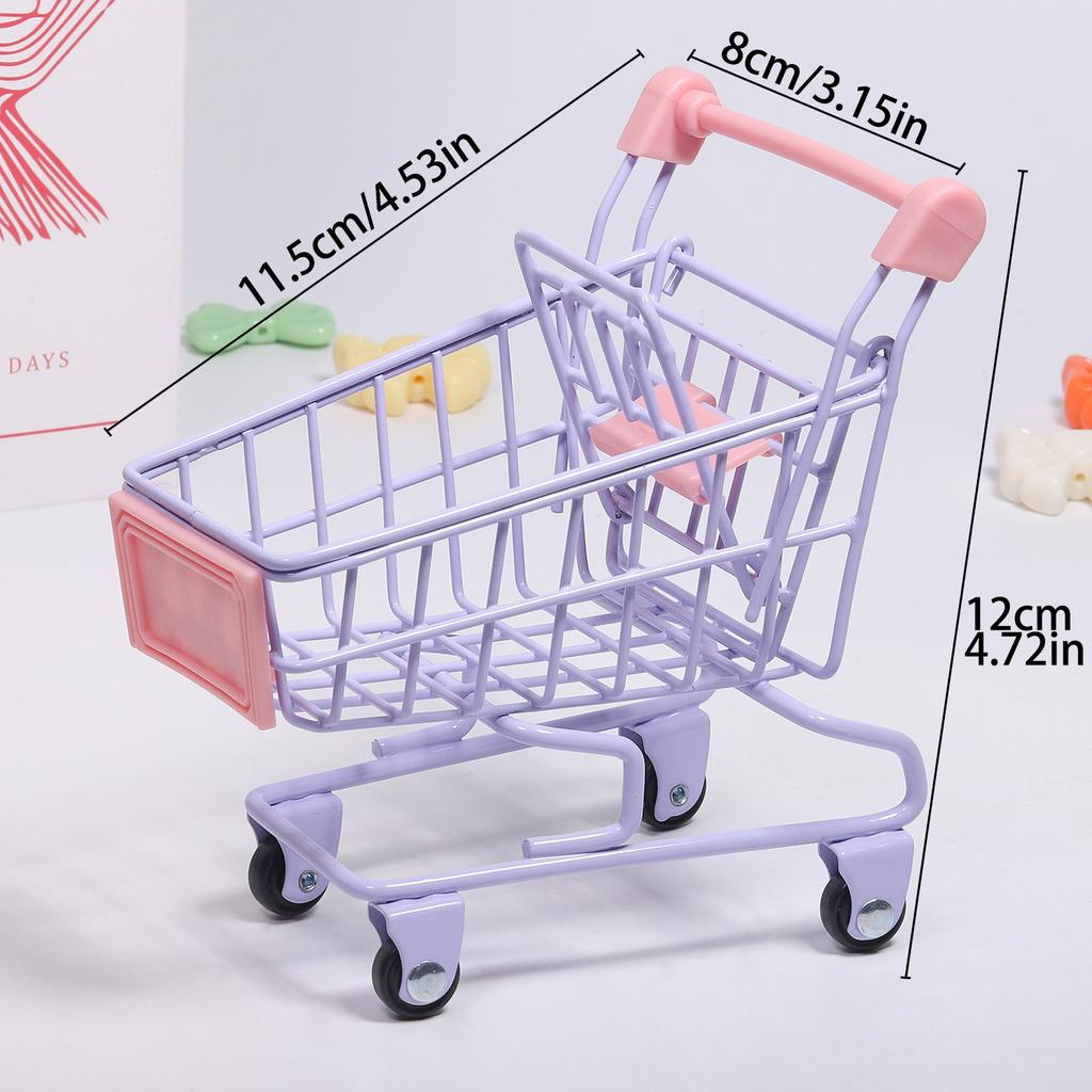 1pc Multicolor Mini Shopping Cart Storage Organizer Funny Small Gift Container Candy Packaging Mini Cart Jewelry Storage basket