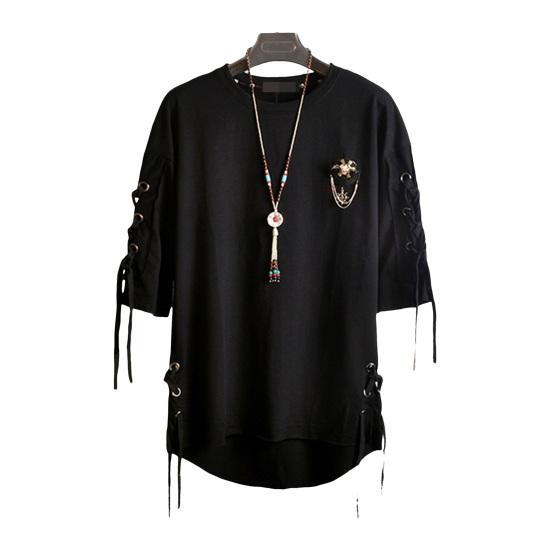 Letní Pánské tričko Šněrování Polorukáv Volný Hip Hop Streetwear O Krk Měkký Prodyšný Jednobarevný Pulovr Středně délka Ležérní Denní Top