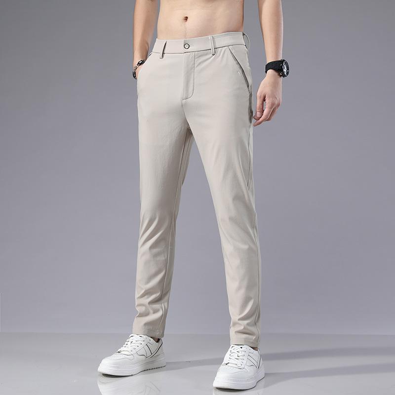 Summer thin elastic waist ice silk pants men's new trend versatile slim straight men's casual trousers