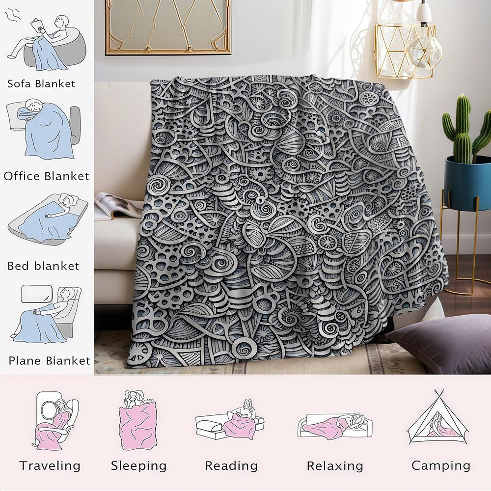 Monochrome Intricate Flannel Blanket Warm Soft Halloween Christmas Couch Warm Cozy Decorative Decor Gift for All Season